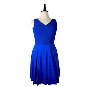 Alex Marie Fit Flare Dress Lace V-neck Sleeveless Royal Blue Plus Women’s 14